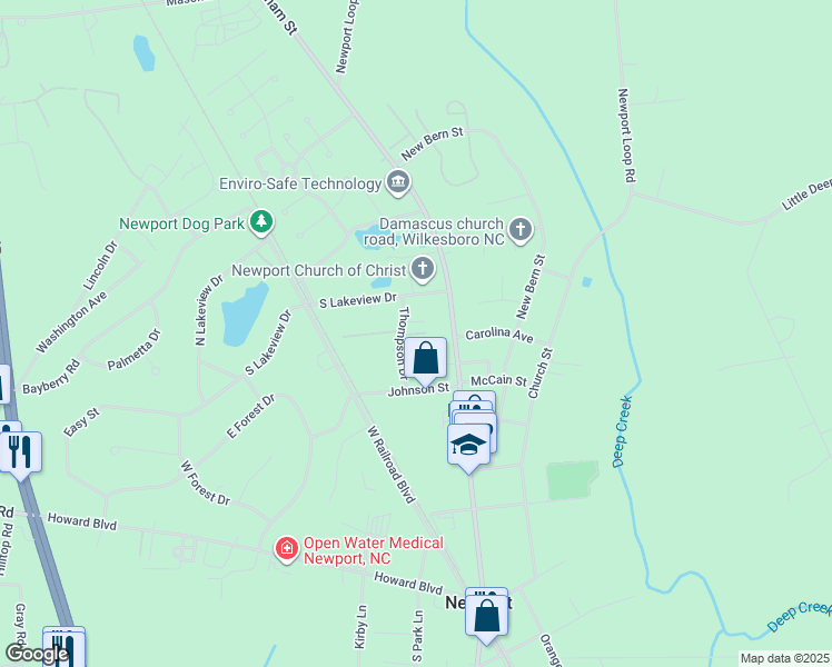 map of restaurants, bars, coffee shops, grocery stores, and more near 102 Johns Way in Newport