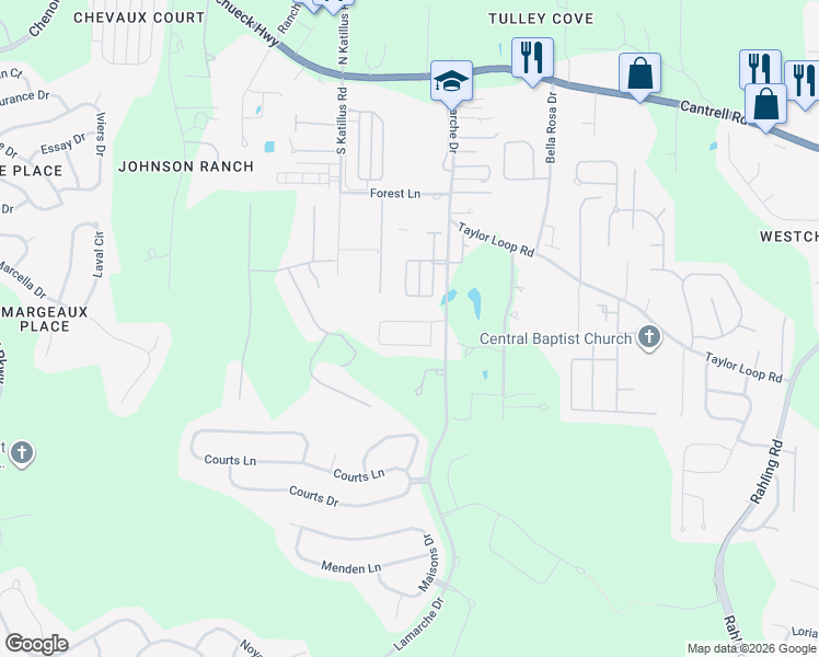 map of restaurants, bars, coffee shops, grocery stores, and more near 111 Belles Fleurs Circle in Little Rock