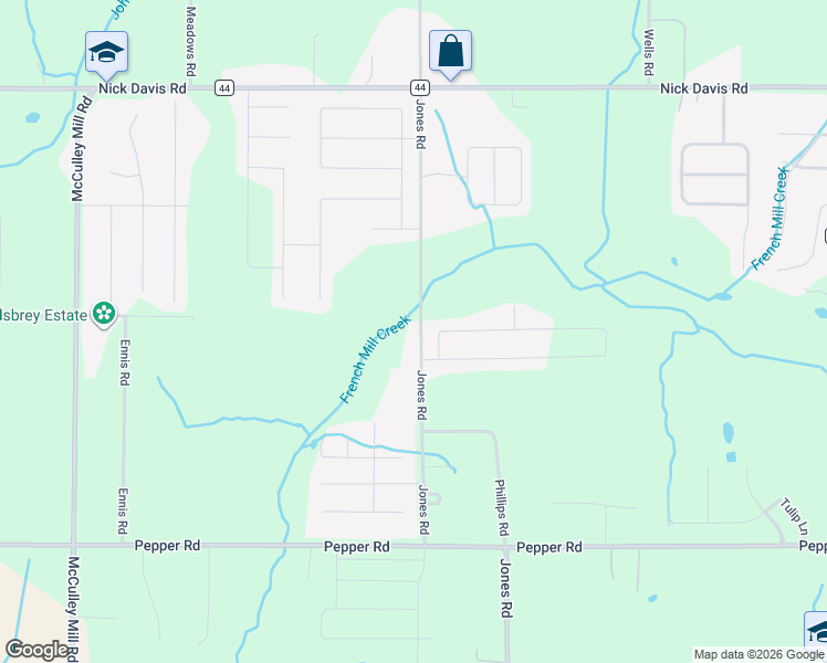 map of restaurants, bars, coffee shops, grocery stores, and more near 16459 Jones Road in Athens