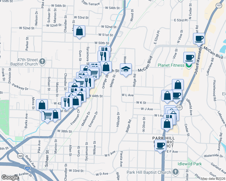 map of restaurants, bars, coffee shops, grocery stores, and more near 4413 Maple Street in North Little Rock