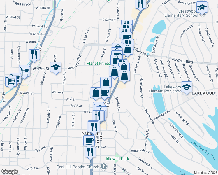 map of restaurants, bars, coffee shops, grocery stores, and more near 4509 John F Kennedy Boulevard in North Little Rock