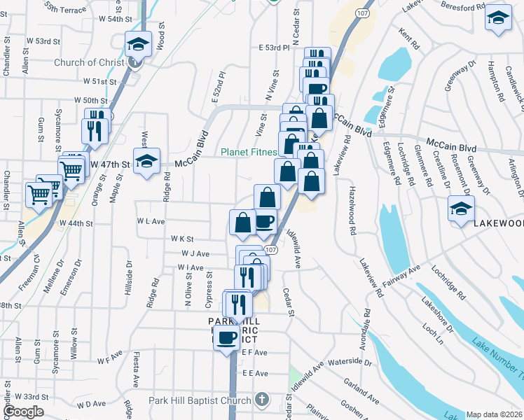map of restaurants, bars, coffee shops, grocery stores, and more near 704 West M Avenue in North Little Rock