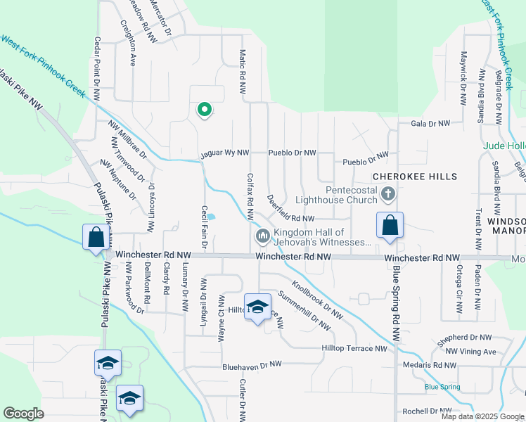 map of restaurants, bars, coffee shops, grocery stores, and more near 3118 Teton Circle Northwest in Huntsville