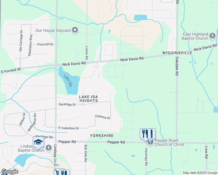 map of restaurants, bars, coffee shops, grocery stores, and more near 16553 Travertine Drive in Athens
