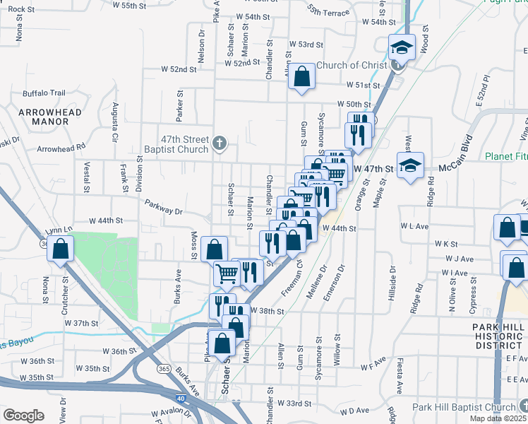 map of restaurants, bars, coffee shops, grocery stores, and more near 722 West 45th Street in North Little Rock