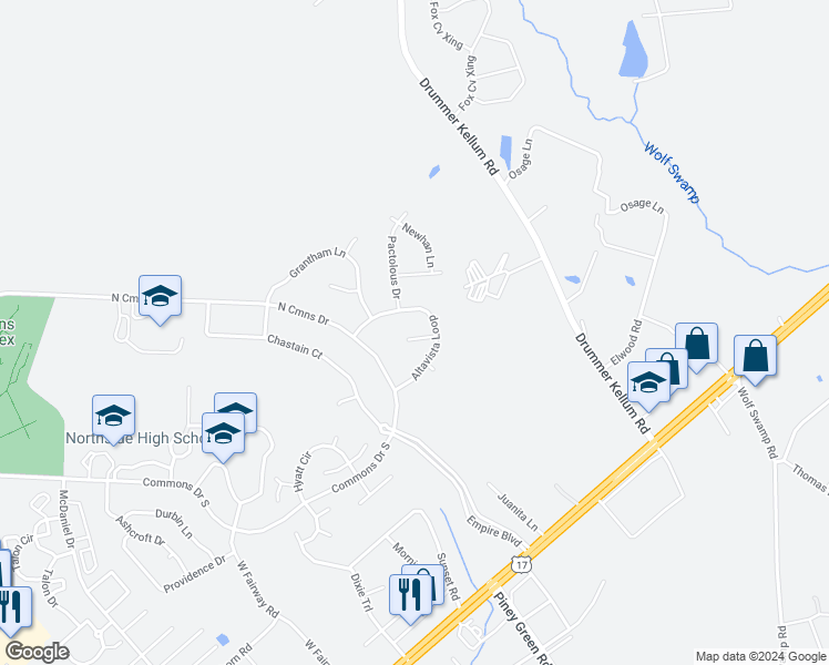 map of restaurants, bars, coffee shops, grocery stores, and more near 104 Murville Court in Jacksonville