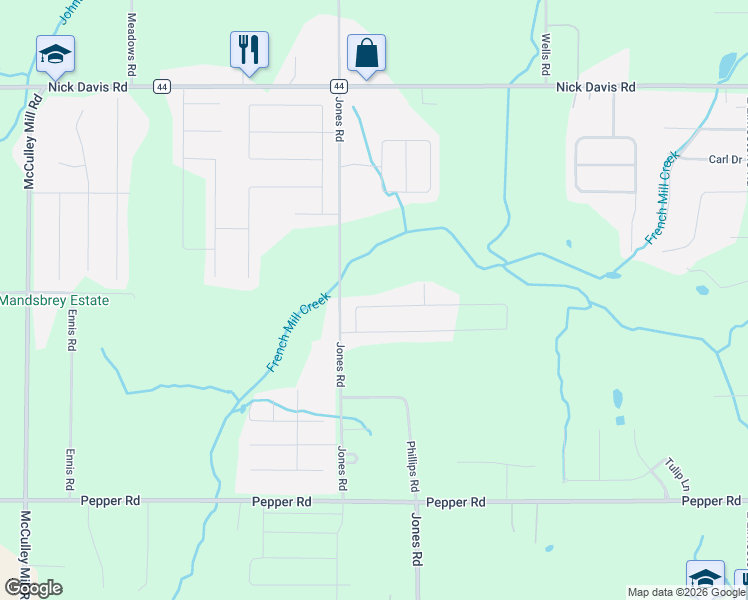 map of restaurants, bars, coffee shops, grocery stores, and more near 16459 Jones Road in Athens