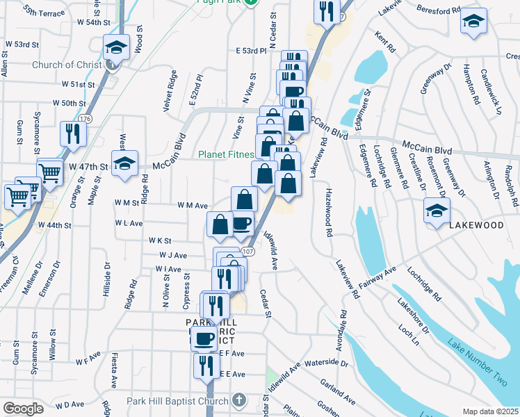 map of restaurants, bars, coffee shops, grocery stores, and more near 4509 John F Kennedy Boulevard in North Little Rock