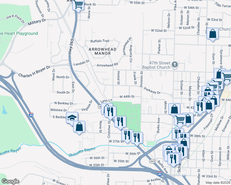 map of restaurants, bars, coffee shops, grocery stores, and more near 4412 Lynn Lane in North Little Rock