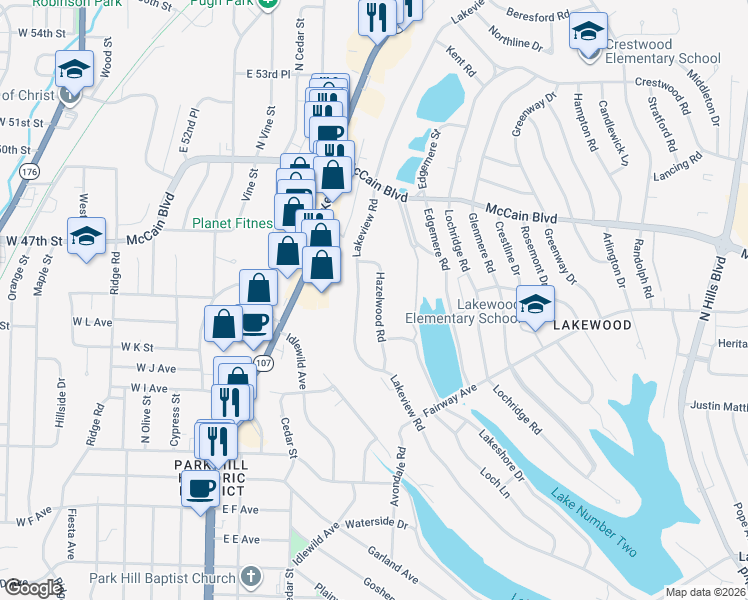 map of restaurants, bars, coffee shops, grocery stores, and more near 4412 Hazelwood Road in North Little Rock
