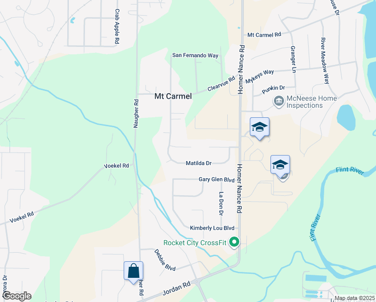 map of restaurants, bars, coffee shops, grocery stores, and more near 108 Old Orchard Drive in Huntsville