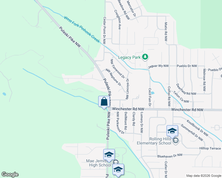 map of restaurants, bars, coffee shops, grocery stores, and more near 6016 Pulaski Pike Northwest in Huntsville