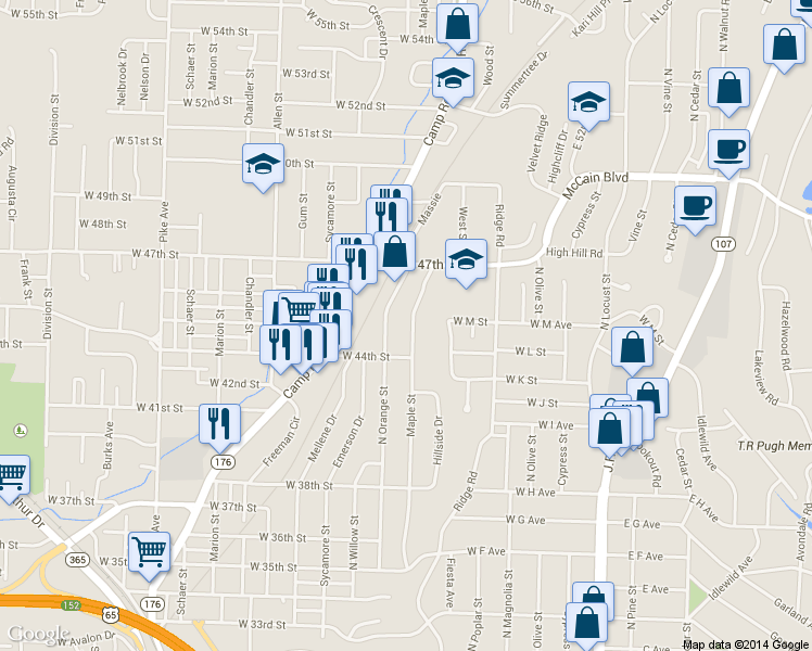 map of restaurants, bars, coffee shops, grocery stores, and more near 4413 Maple St in North Little Rock