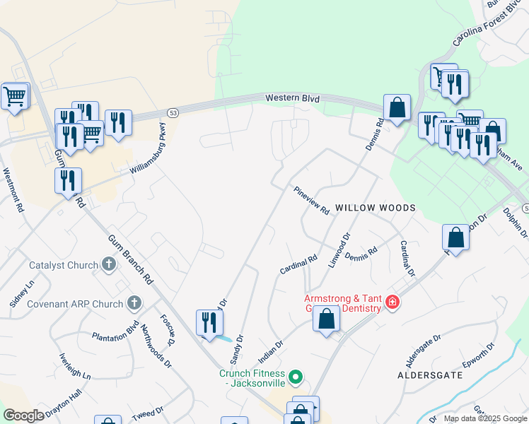 map of restaurants, bars, coffee shops, grocery stores, and more near 229 Lakewood Drive in Jacksonville