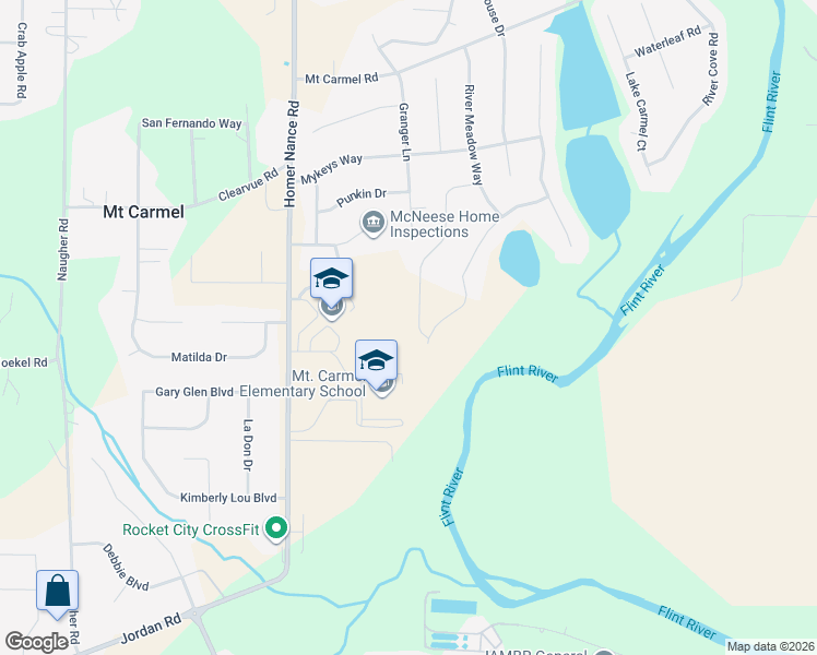 map of restaurants, bars, coffee shops, grocery stores, and more near Stone River Road in Huntsville