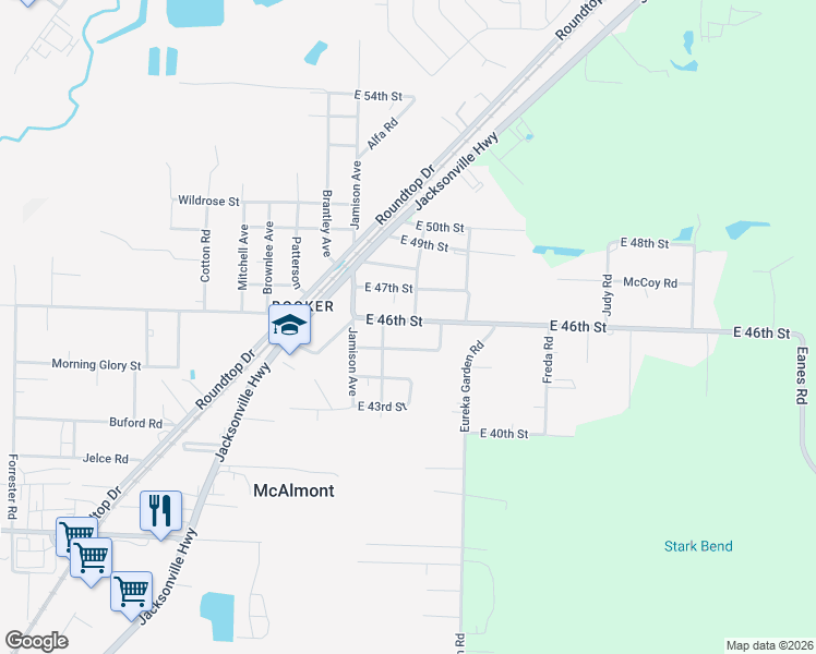 map of restaurants, bars, coffee shops, grocery stores, and more near 1204 East 46th Street in North Little Rock