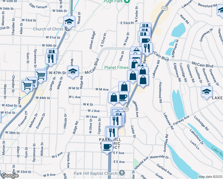 map of restaurants, bars, coffee shops, grocery stores, and more near 518 West M Avenue in North Little Rock