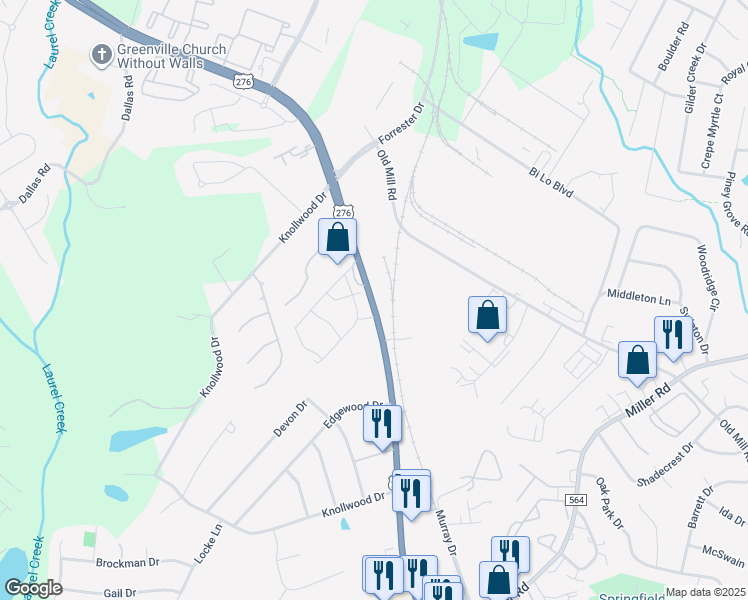 map of restaurants, bars, coffee shops, grocery stores, and more near 721 North Main Street in Mauldin