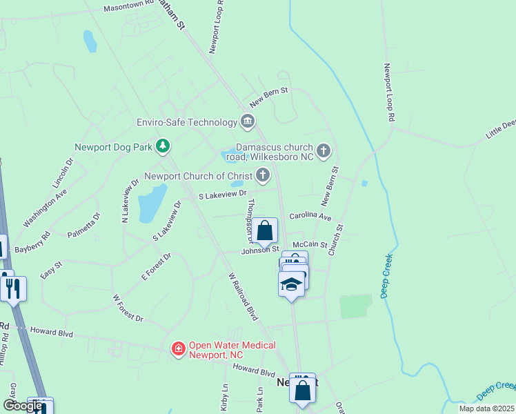 map of restaurants, bars, coffee shops, grocery stores, and more near 102 Johns Way in Newport