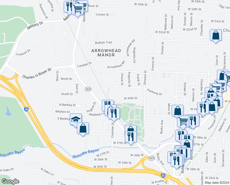 map of restaurants, bars, coffee shops, grocery stores, and more near 4415 Lynn Lane in North Little Rock