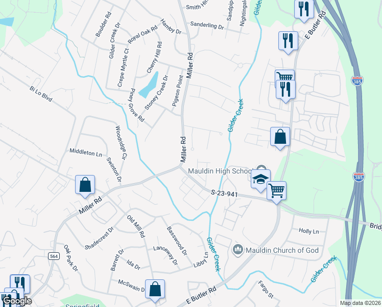 map of restaurants, bars, coffee shops, grocery stores, and more near 16 Grape Vine Court in Greenville