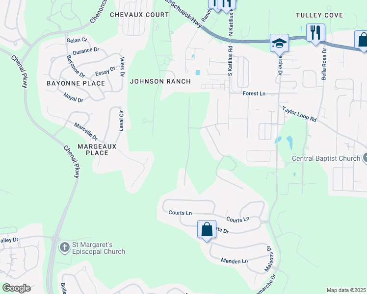map of restaurants, bars, coffee shops, grocery stores, and more near 16 Spring Valley Lane in Little Rock
