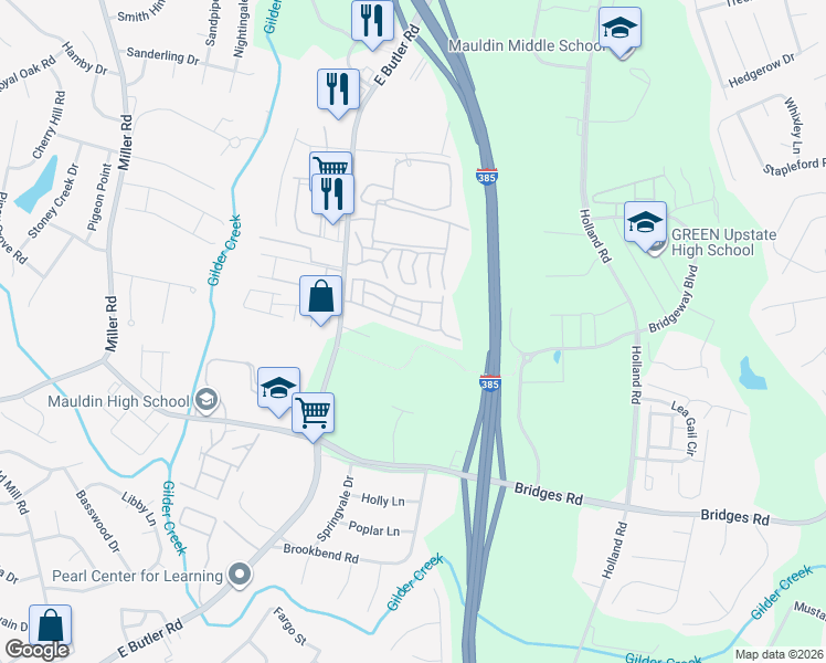 map of restaurants, bars, coffee shops, grocery stores, and more near 250 Hadley Commons Drive in Mauldin