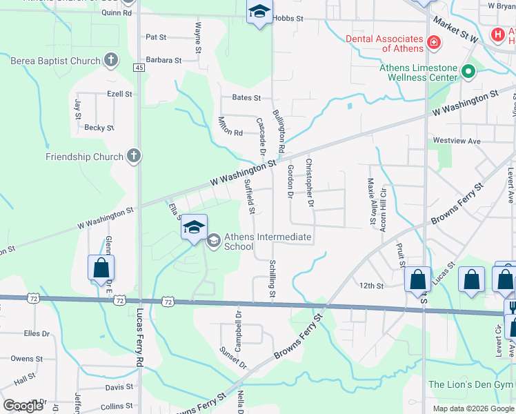 map of restaurants, bars, coffee shops, grocery stores, and more near 203 Suffield Street in Athens