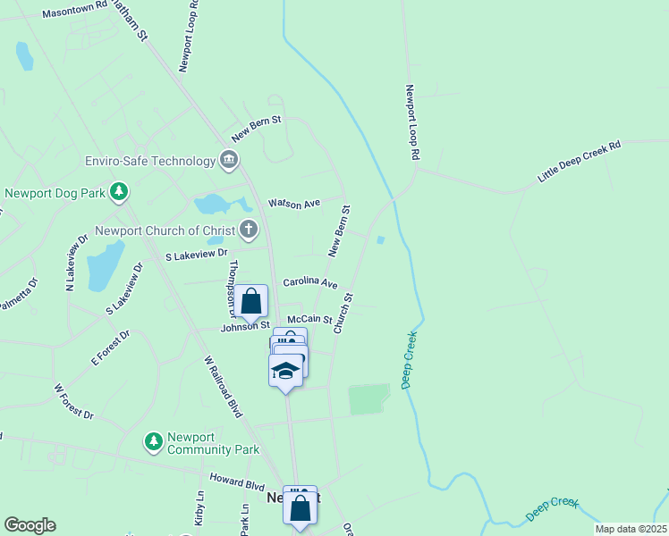 map of restaurants, bars, coffee shops, grocery stores, and more near 1631 New Bern Street in Newport