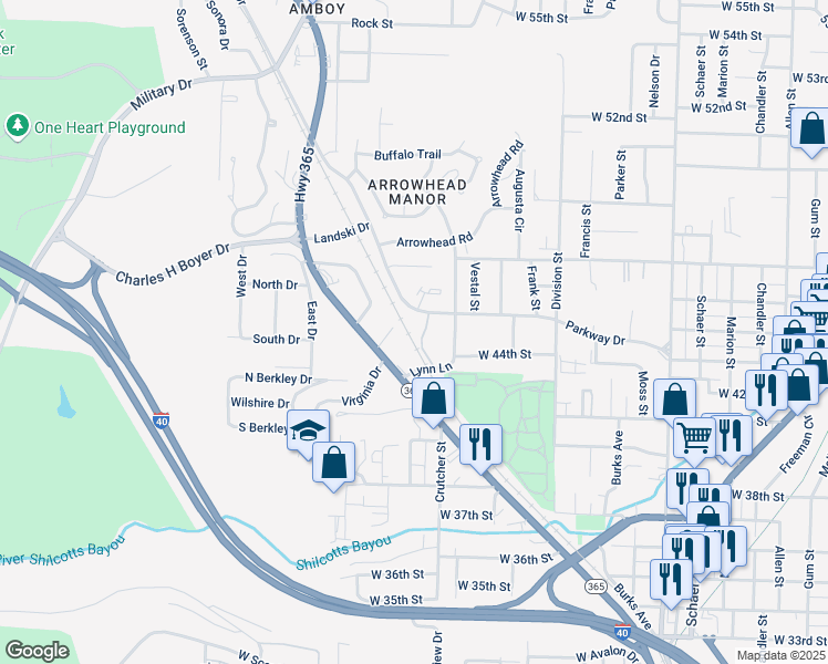 map of restaurants, bars, coffee shops, grocery stores, and more near 2000 Parkway Drive in North Little Rock