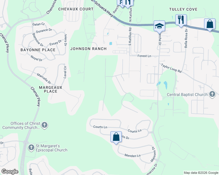 map of restaurants, bars, coffee shops, grocery stores, and more near 16 Spring Valley Lane in Little Rock