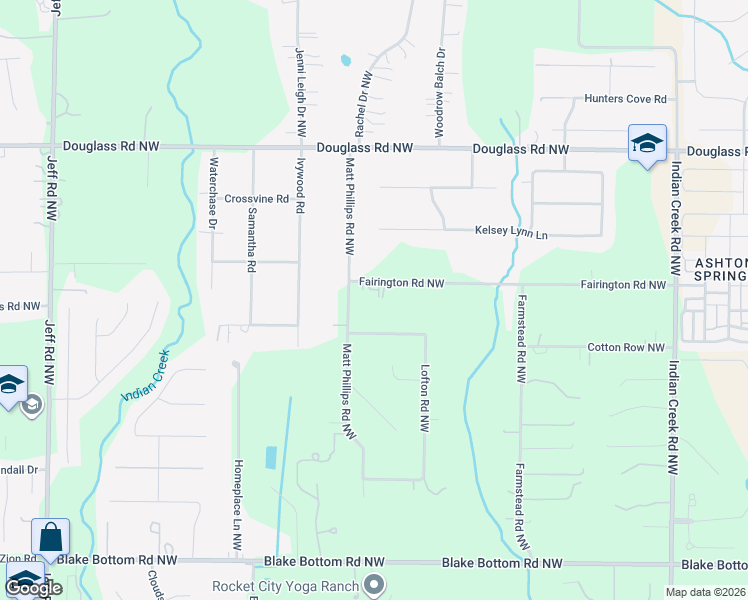 map of restaurants, bars, coffee shops, grocery stores, and more near 126 Fairington Road Northwest in Huntsville