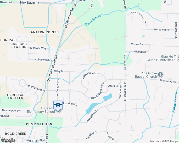 map of restaurants, bars, coffee shops, grocery stores, and more near 121 Trailing Vine Lane in Harvest