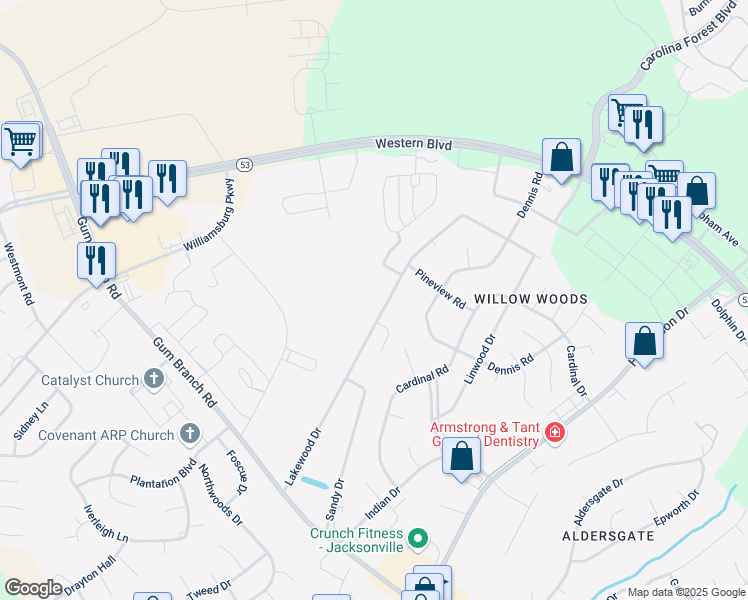 map of restaurants, bars, coffee shops, grocery stores, and more near 229 Lakewood Drive in Jacksonville