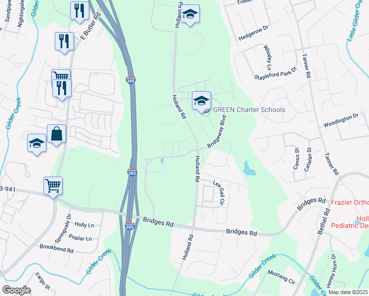 map of restaurants, bars, coffee shops, grocery stores, and more near 1074 Holland Road in Simpsonville