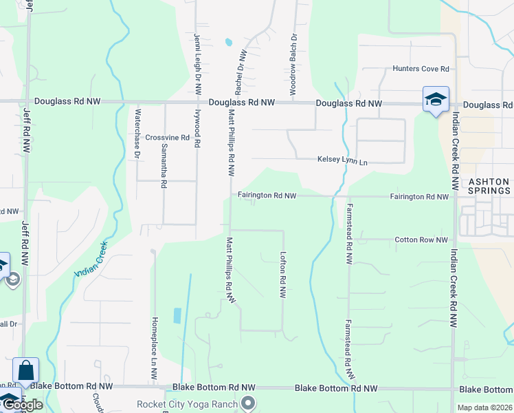 map of restaurants, bars, coffee shops, grocery stores, and more near 126 Fairington Road Northwest in Huntsville