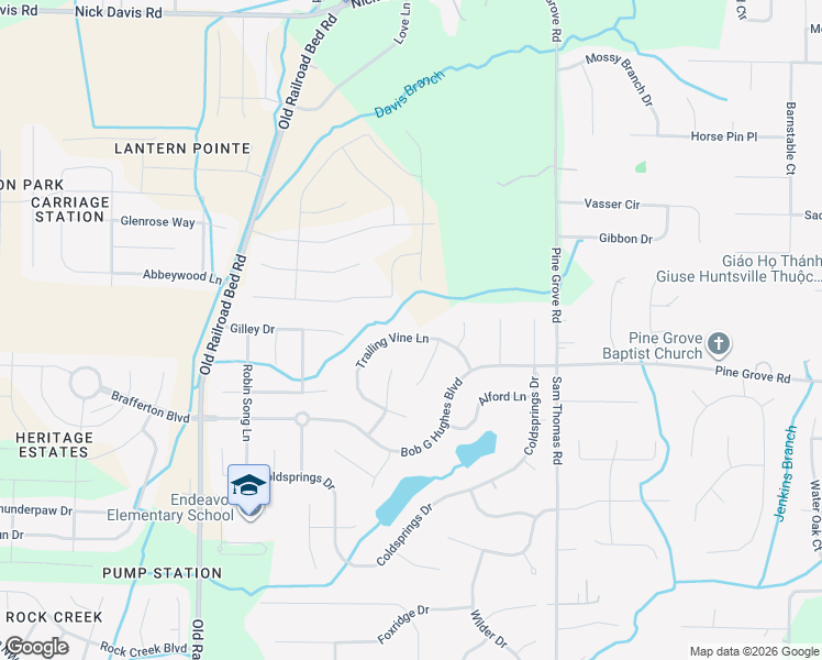map of restaurants, bars, coffee shops, grocery stores, and more near 121 Trailing Vine Lane in Harvest