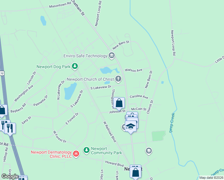 map of restaurants, bars, coffee shops, grocery stores, and more near 102 Johns Way in Newport