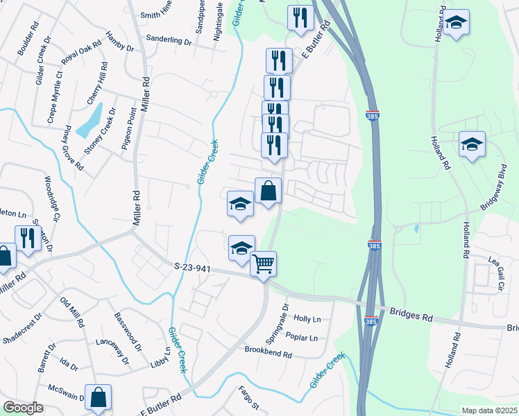 map of restaurants, bars, coffee shops, grocery stores, and more near 110 Braxton Place in Mauldin