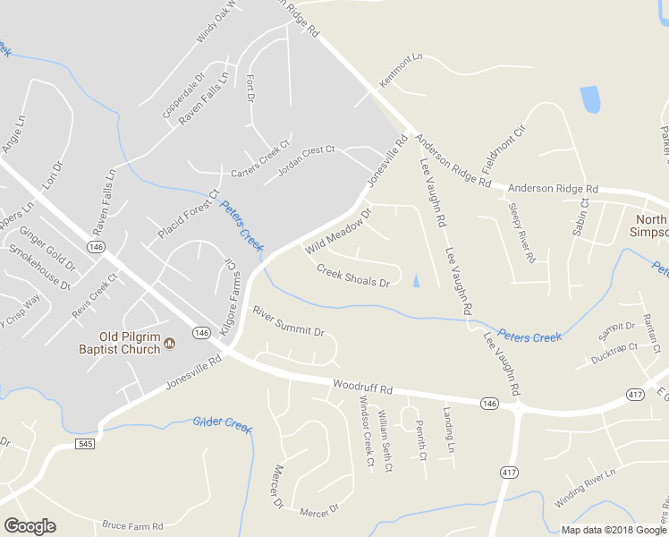 map of restaurants, bars, coffee shops, grocery stores, and more near 111 Creek Shoals Drive in Simpsonville