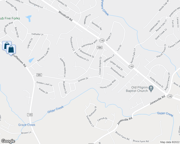 map of restaurants, bars, coffee shops, grocery stores, and more near 8 Crispin Court in Simpsonville