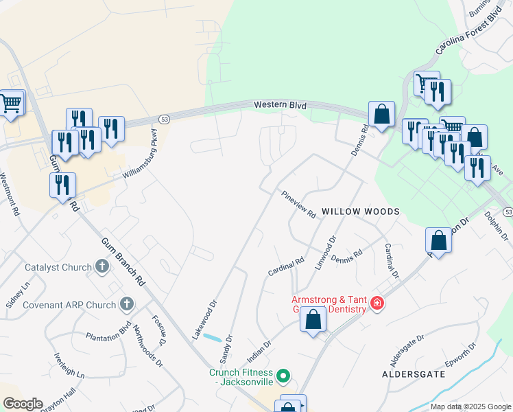 map of restaurants, bars, coffee shops, grocery stores, and more near 244 Lakewood Drive in Jacksonville