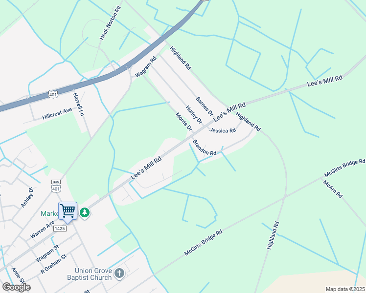 map of restaurants, bars, coffee shops, grocery stores, and more near 17640 Lee's Mill Road in Laurinburg