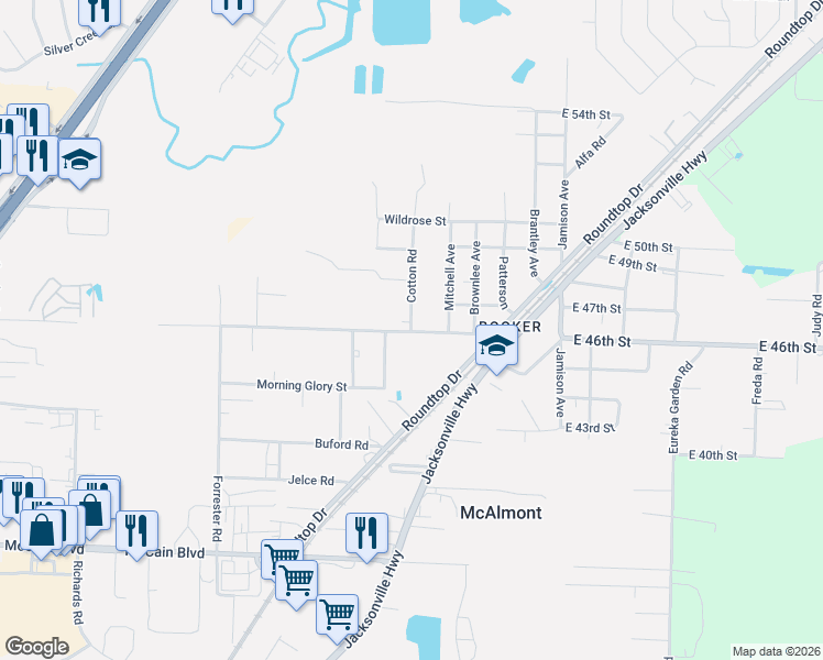 map of restaurants, bars, coffee shops, grocery stores, and more near 708 Cotton Road in North Little Rock