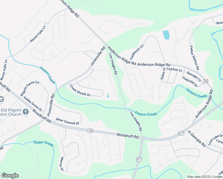 map of restaurants, bars, coffee shops, grocery stores, and more near 146 Creek Shoals Drive in Simpsonville