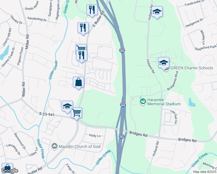 map of restaurants, bars, coffee shops, grocery stores, and more near 266 Hadley Commons Drive in Mauldin