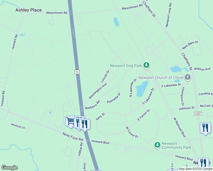 map of restaurants, bars, coffee shops, grocery stores, and more near 123 Washington Avenue in Newport