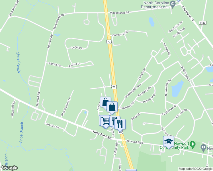map of restaurants, bars, coffee shops, grocery stores, and more near 3005 Market Street in Newport