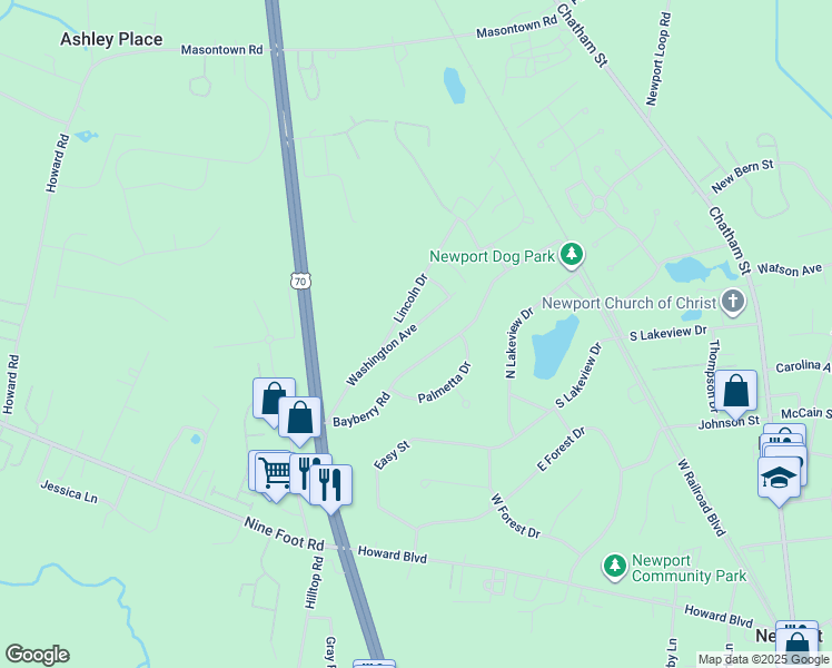 map of restaurants, bars, coffee shops, grocery stores, and more near 123 Washington Avenue in Newport