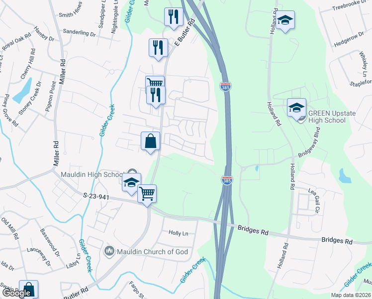map of restaurants, bars, coffee shops, grocery stores, and more near 238 Hadley Commons Drive in Mauldin